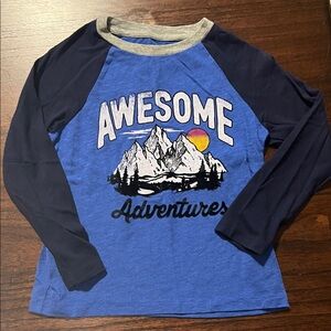 Old Navy Blue and Gray Awesome Adventures Kids Raglan Shirt